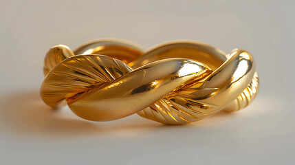 This is a 3D rendering of a gold ring. The ring is made of two strands of gold that are twisted together. The ring is polished and shiny.