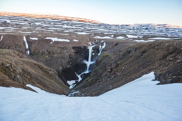 Wall Mural - Waterfall and rainbow on the Hikikal River, Putorana Plateau. Russia, Siberia