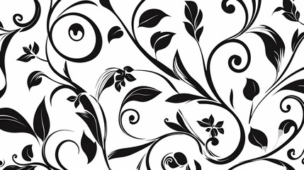 a decorative black and white floral pattern featuring swirling vines and leaves. black and white bac