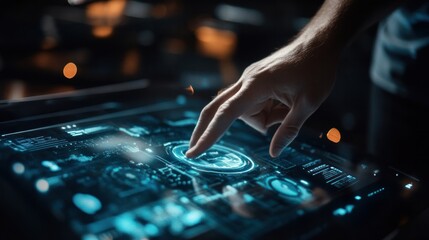 Wall Mural - a technology consultant working on business automation systems, demonstrating solutions on a futuris