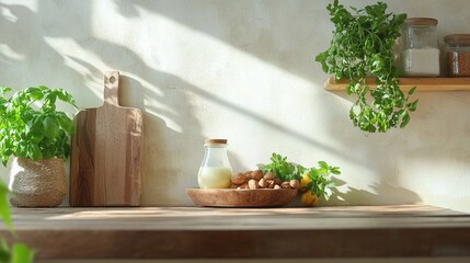 Rustic Kitchen with Natural Sweeteners and Fresh Herbs