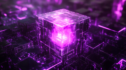 Wall Mural - abstract technology advanced digital purple cube