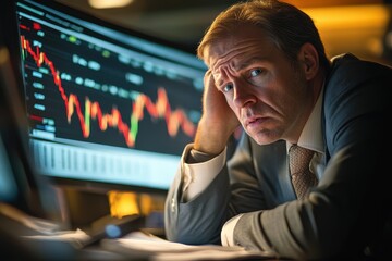 Navigating Financial Turmoil A Businessman's Struggle in a Volatile Market Filled with Uncertainty and Stress