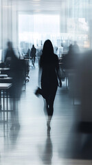 Abstract blur image of Business people walking at modern hallway with bokeh for background usage

