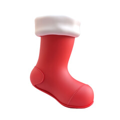 Red Christmas sock 3D icon cartoon smooth soft light isolate on transparent background