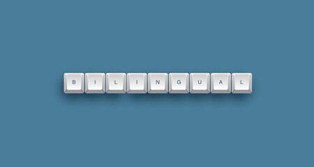 3D illustration of white keyboards with the word 