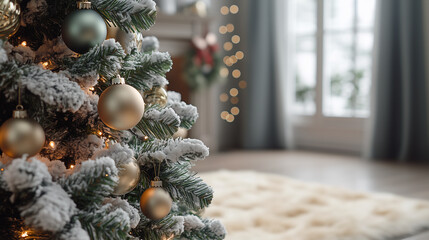 Wall Mural - close up of a christmas tree in a living room