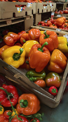 warehouse with boxes of bell peppers ready for delivery