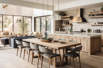 Modern Kitchen Dining Room with Wooden Table and Chairs