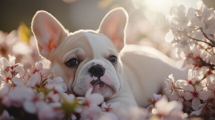 Wall Mural - French Bulldog in Bloom.