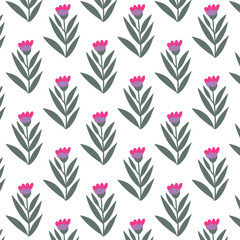 Wall Mural - botanical seamless pattern, vector illustration hand drawn style, doodle flowers background, minimal