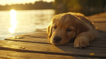 Wall Mural - Golden Puppy Sunset.