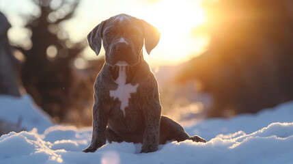 Sticker - Puppy in Snow Sunset.