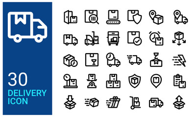 Outline delivery icon set. Suitable for online shop cargo and shipping service app element.