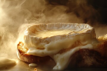 Canvas Print - Melted Camembert Cheese on Crusty Bread with Steam