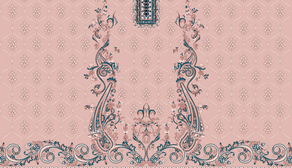 Wall Mural - Digital Pattern for Textile Design Featuring an ethnic style with a botiancal flower and ornament and a geometric motif