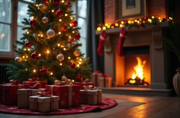 Wall Mural - christmas tree with fireplace