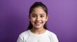 © Arceli - hispanic latino teen girl purple background wearing plain white tshirt smiling happy portrait