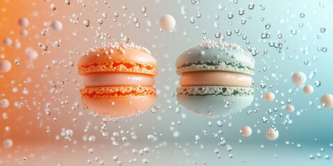 two macarons with different colors and shapes