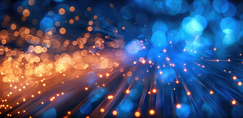 Poster - Fiber optic telecommunication network, emphasizing light transmission through glass fibers, with intricate visuals of data pulses.
