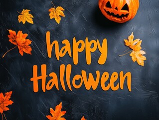 Happy Halloween with Jack-o'-lantern and Autumn Leaves: A festive and spooky Halloween greeting with a carved pumpkin and autumn leaves. Celebrate the spooky season with this charming image. 