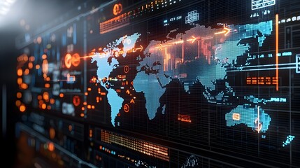 Aufkleber - Glowing digital forex market chart with arrows rising over a world map representing global trading financial growth and economic progress