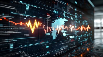 Aufkleber - Glowing Arrows Rising Over a World Map Visualizing the Expansion and Progression of the Digital Forex Market and Global Economic Trends