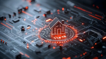 Leinwandbilder - Glowing smart home icon surrounded by bright circuit lines on a dark tech inspired background representing the advanced internet of things IOT technology and intelligent home automation systems