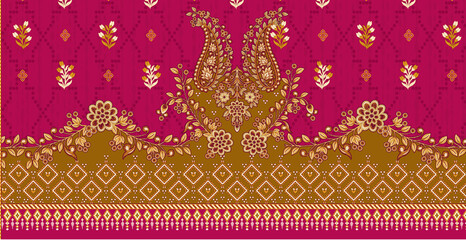 Wall Mural - Digital Pattern for Textile Design Featuring an ethnic style with a botiancal flower and ornament and a geometric motif