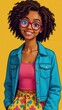 © Pixel Matrix - A stylized concept art piece featuring a happy young black girl with curls and glasses