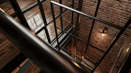 Leinwandbilder - A metal stair structure made of stainless steel serves as a stairway to a building corridor: outdoor stairs, industrial stairs, fire escape stairs, and fire escape stairs.