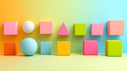 Poster - Mesmerizing collection of three dimensional geometric prism shapes arranged on a vibrant gradient background perfect for creating eye catching social media covers flyers and other design templates