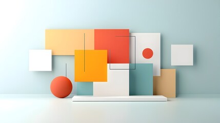 Fototapete - Minimalist geometric prism shapes set against a bold gradient background designed for modern covers banners and social media content