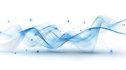 Fototapete - Stunning Futuristic Abstract Blue Waves with Glowing Particles Floating Over a Dark and White Background Representing Technological Advancements and Innovation