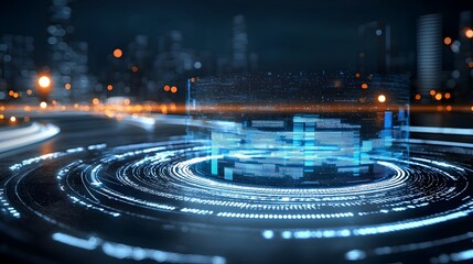 Leinwandbilder - Captivating Glowing Blue Waves and Particles Fading into a Minimalist Dark and White Digital Background Representing the Concept of Technology and Digital Transformation