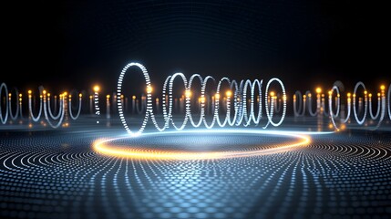 Leinwandbilder - Glowing luminous particles flowing in smooth undulating waves across a dark digital backdrop symbolizing the concept of interconnectivity and data driven innovation powered by generative technology
