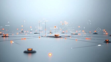 Fototapete - An abstract and futuristic digital artwork depicting glowing particles effortlessly flowing across a smooth minimalist white surface