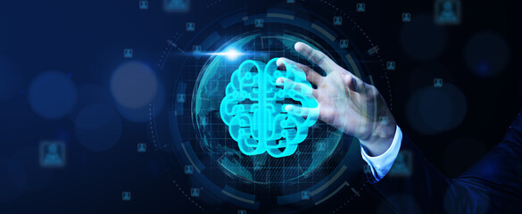 Wall Mural - businessman analyzing data for business growth increasing sales, marketing, development, employee ma