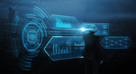 Wall Mural - businessman analyzing data growth increasing sales, marketing, development, management, ideas innova