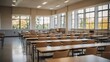© Robiul - A empty classroom with wooden desks and chairs placed in rows