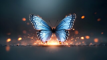 Leinwandbilder - Mesmerizing glowing butterfly with intricate wing patterns radiating a fiery luminous aura against a dark contrasting background creating a captivating and otherworldly scene