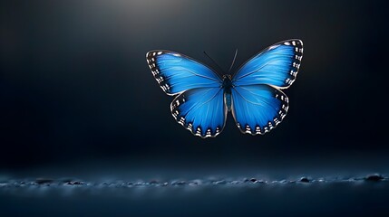 Fototapete - Mesmerizing fiery butterfly with luminous blue wings soaring through an ethereal dark background creating a striking and captivating visual effect