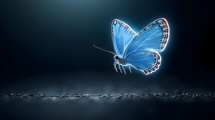 Leinwandbilder - Captivating image of a fiery butterfly with vibrant glowing blue wings as it gracefully soars through a dark and atmospheric background creating a striking otherworldly visual effect