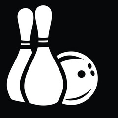 two bowling pins and a bowling ball on a black background