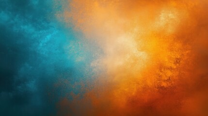 Poster - Abstract background with contrasting orange and teal hues blended seamlessly, featuring a subtle dust texture overlay. The design includes soft gradations and textured layers, creating depth and warmt