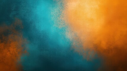 Poster - Abstract background with contrasting orange and teal hues blended seamlessly, featuring a subtle dust texture overlay. The design includes soft gradations and textured layers, creating depth and warmt