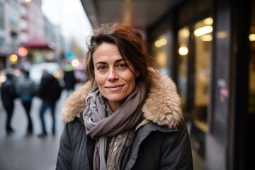 Wall Mural - Portrait of a middle-aged woman on the street in winter