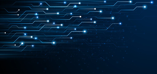 Aufkleber - Blue glowing lines with glitter light effect on dark background. High speed internet technology concept or fast wireless data transmission. modern internet network connection technology background	