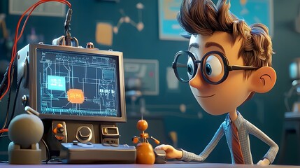 Leinwandbilder - Electrical Engineer Analyzing and Testing a Battery Powered Clay Robot Prototype in a Research or Development Setting