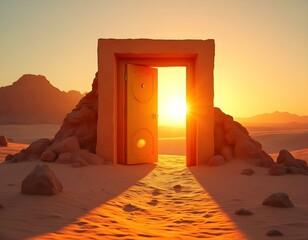 an open door in a desert land